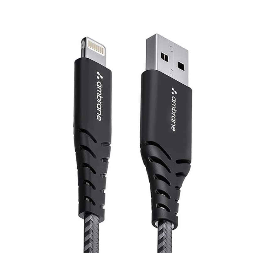 Ambrane RCL -15 USB To Lightning 3A Fast Charging Braided Lightning Cable Compatible For iPhone 14,13, 12,11, X, 8, 7, 6, 5, Ipad, Macbook, Imac, Airpods, 480Mbps Data Sync, 1.5Meter Long - Black