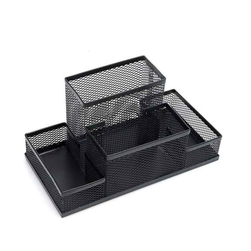 Chrome 9631 Metal Mesh 4 Compartment Pen Stand Desk Organizer.