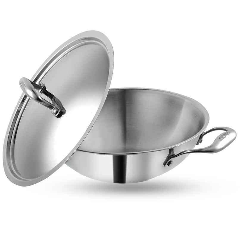 Vinod Platinum Triply Stainless Steel Kadai With Lid - 28 Cm, 3.7 L (Induction Friendly)