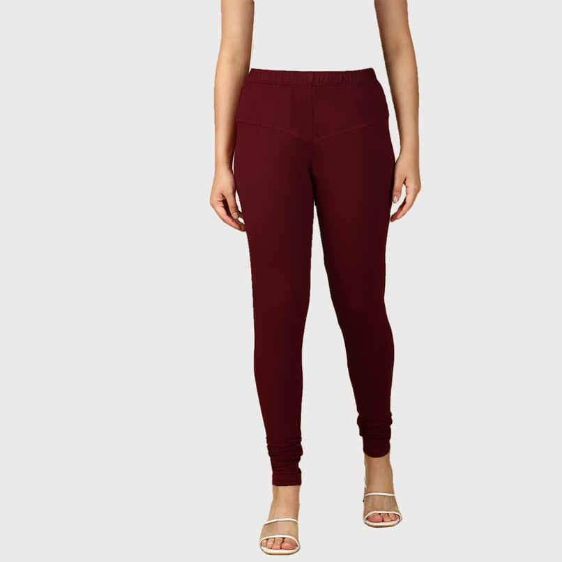 PYNK By Lux Cozi Women Ultra Soft 360 Stretch Premium Cotton Churidar Leggings | Maroon | Free Size