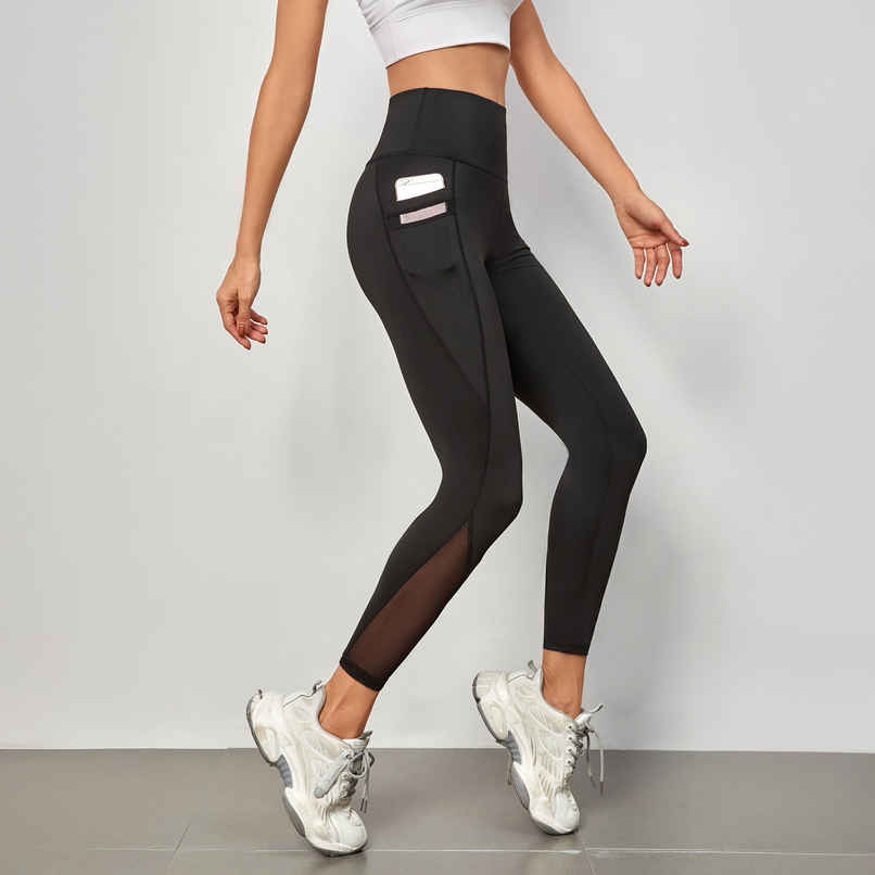 Blinkin Women's Gym Pants & Tights - Black | Stretchable | With Mesh Insert & Side Pockets | XXl