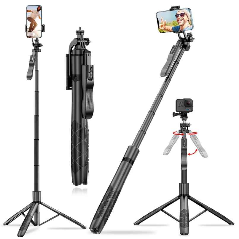 Kratos 61" Long Selfie Stick with Tripod| Aluminium| Handle for video Shooting| 6 Section design