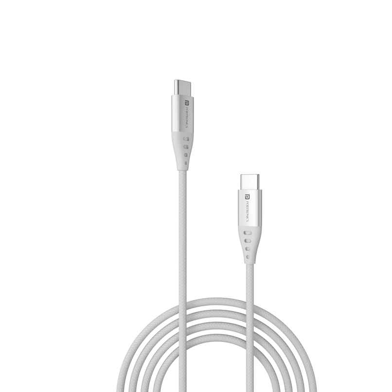 Portronics Konnect C1 20W PD Type C to Type C Unbreakable Data & Charging Cable, Nylon Braided with Metal Heads, 1M Length - White