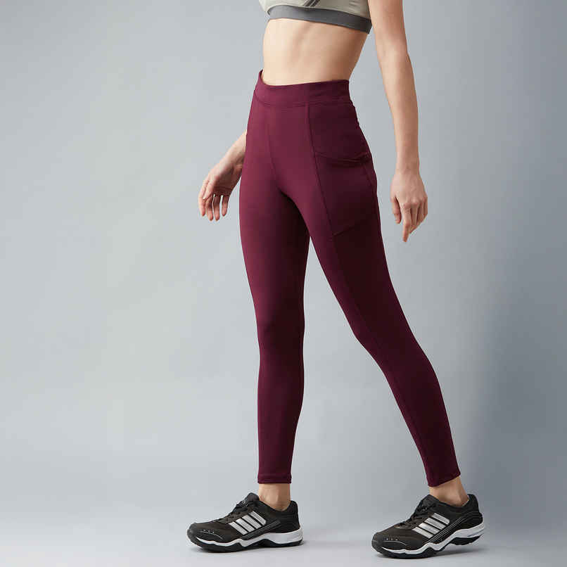 Blinkin Women's Gym Pants & Tights - Maroon | Stretchable | With Side Pockets | XL