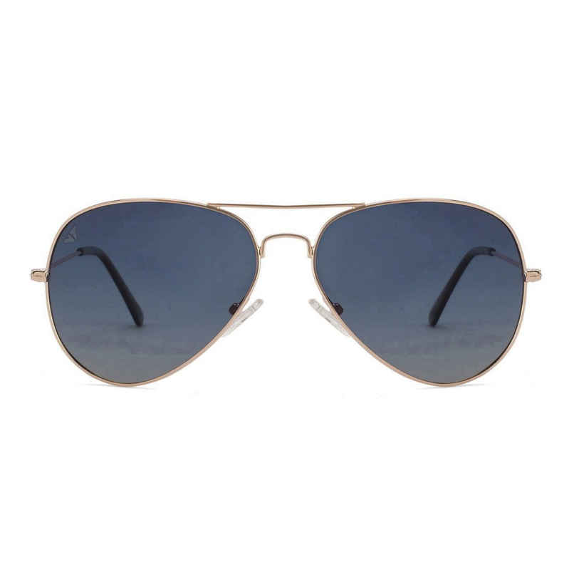 Vincent Chase By Lenskart Unisex Solid Metal Aviator Sunglasses | Blue and Gold - M