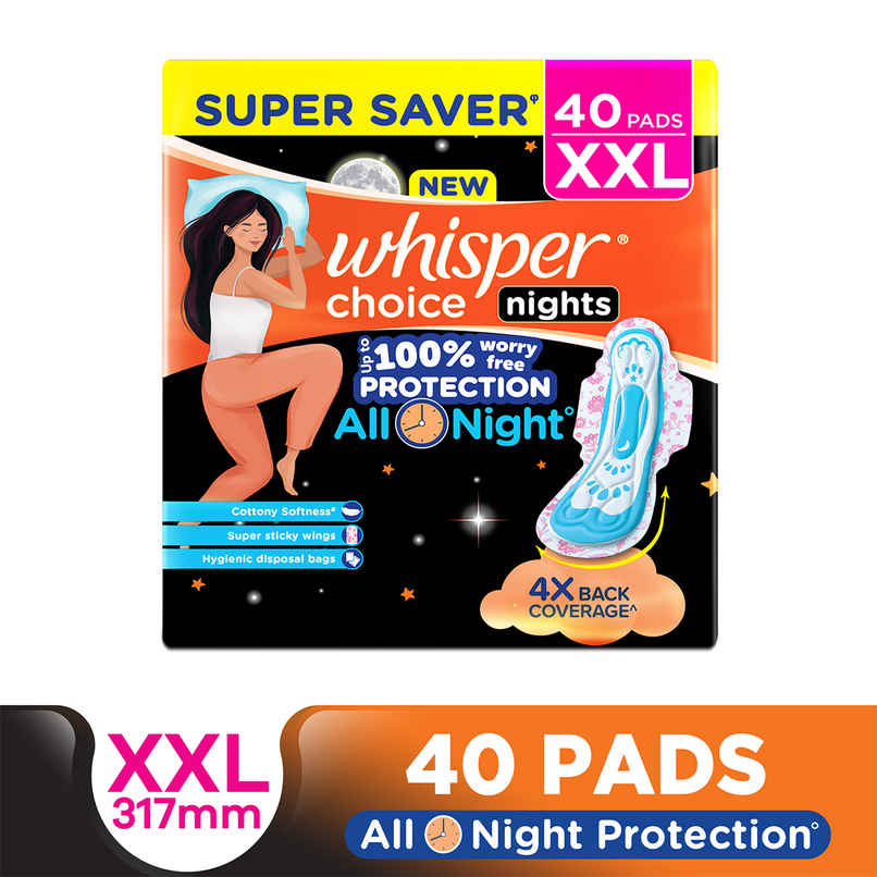Whisper Choice Nights Sanitary Pads | XXL | 40 pcs