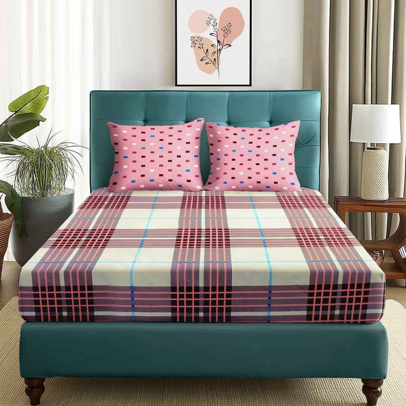 Story@home 144 TC Cotton Double Printed Flat Bedsheet (Red, Pink)