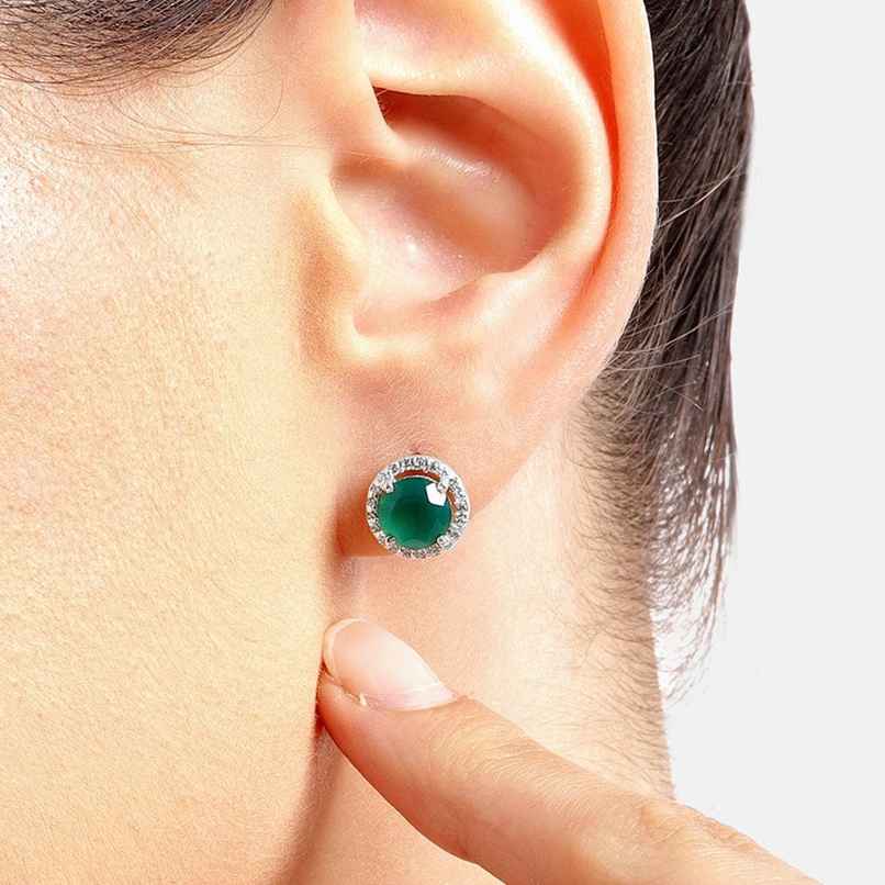 Unniyarcha 92.5 Silver Green Onyx Stud Earrings