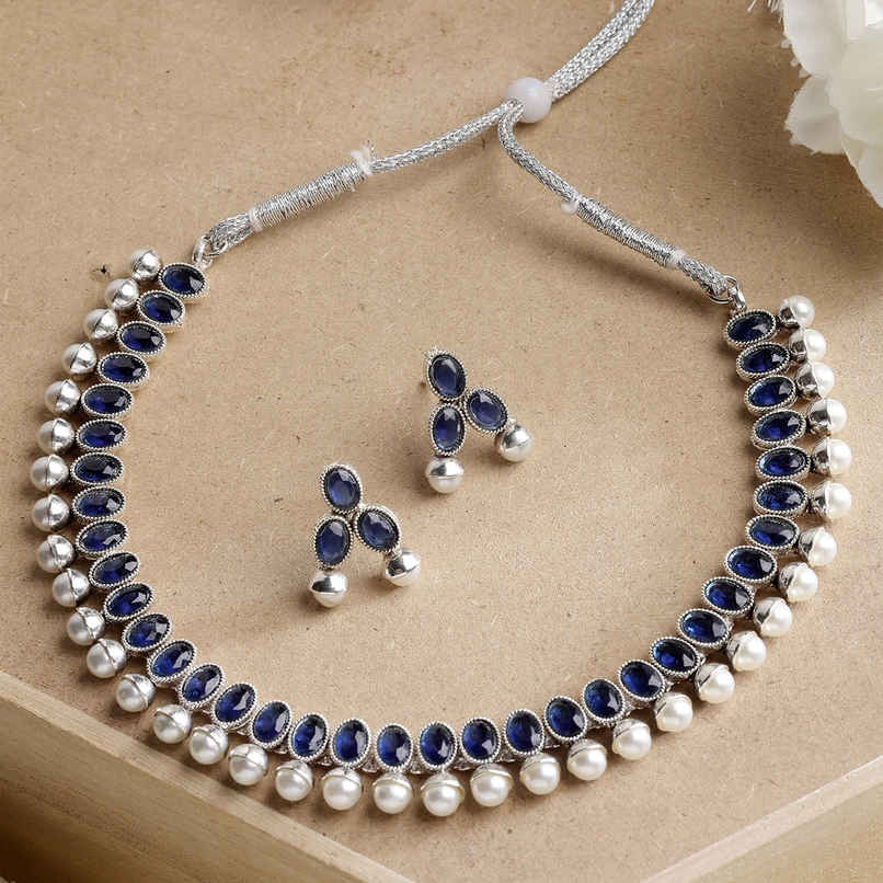 Zeneme Oxidised Silver Plated Traditional Jewellery Set For Women & Girls