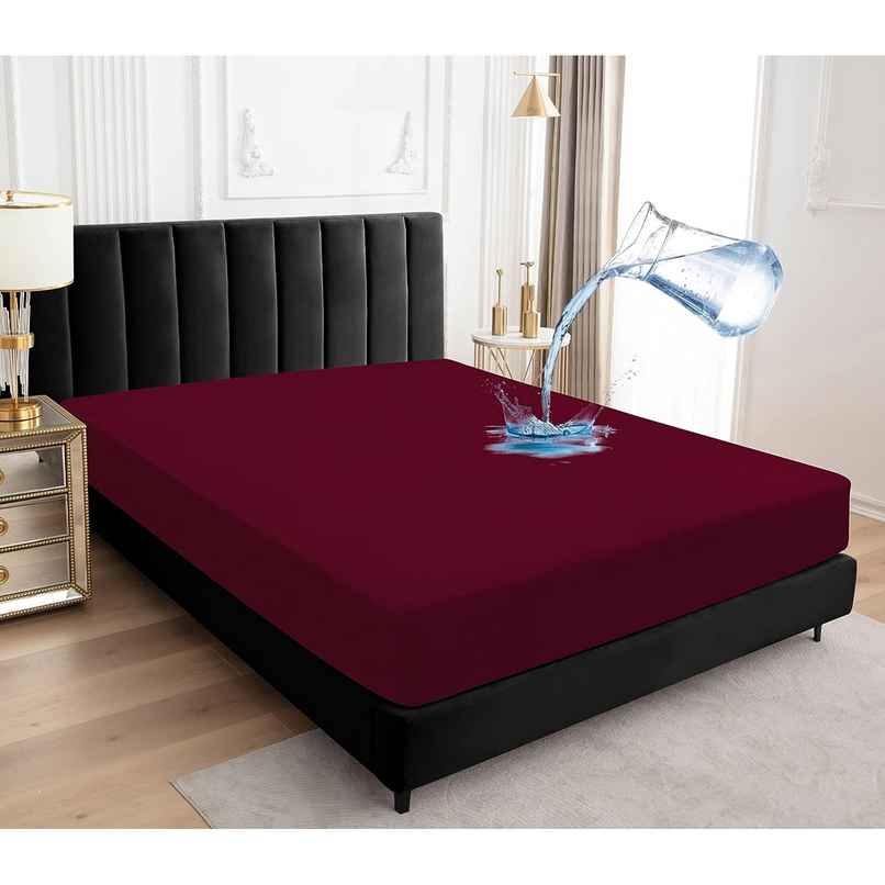 BAY6 Maroon Terry Cotton 220 GSM Waterproof Mattress Protector For Queen Size Bed