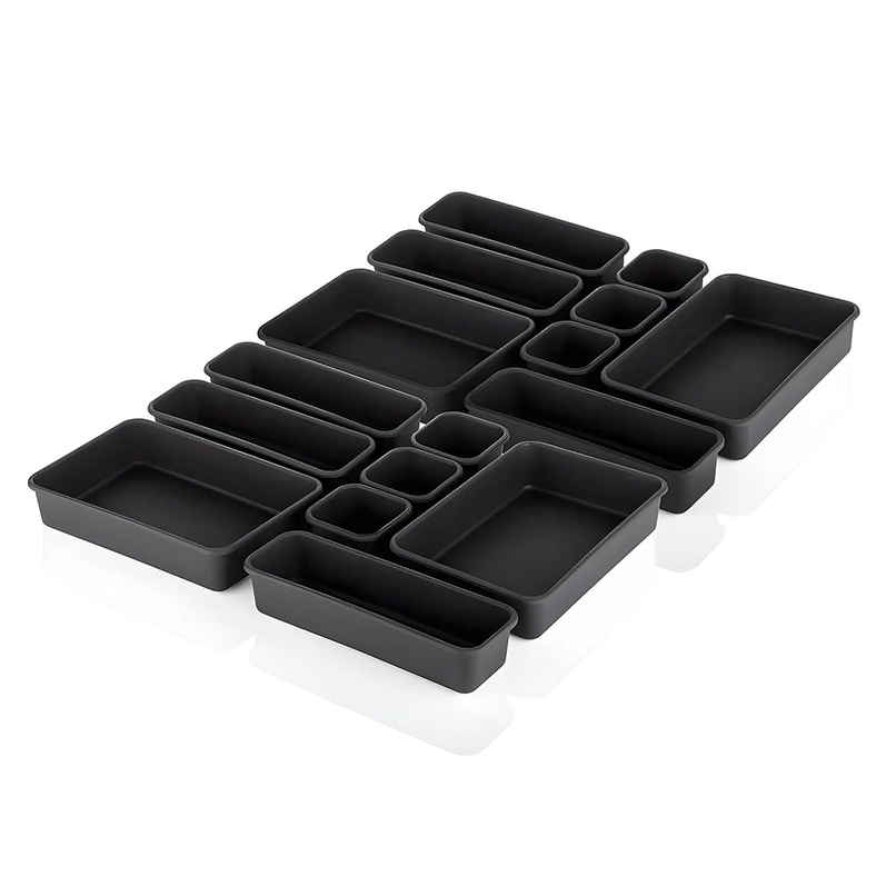 Kuber Industries Multi-Purpose Desk Drawer Storage Organizer Set|16 Piece Set|Black
