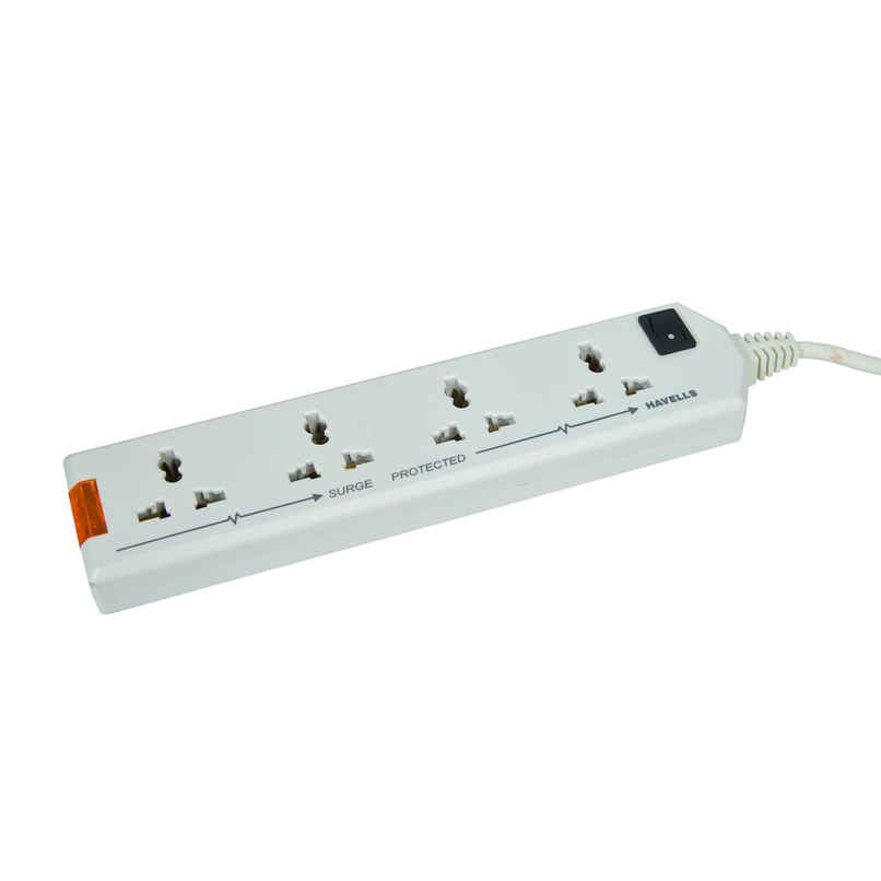Havells 4 Way Extension Board With Surge & Spike Protection|For Power Requirements Up To 1440W |1.5 Mtr ISI Certified Copper Wire| LED Indicator | Rating -6A, 240V | Home & Office Use, 10 Volts - White