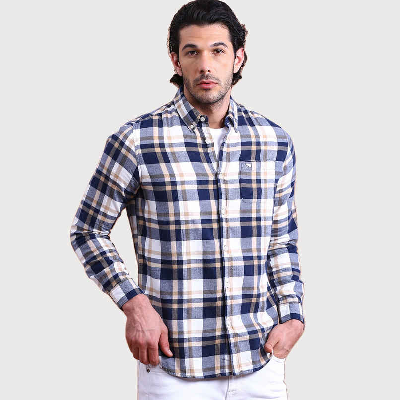 The Bear House Men Slim Fit Checked Cotton Casual Shirt - Eagle | Blue and Grey | L