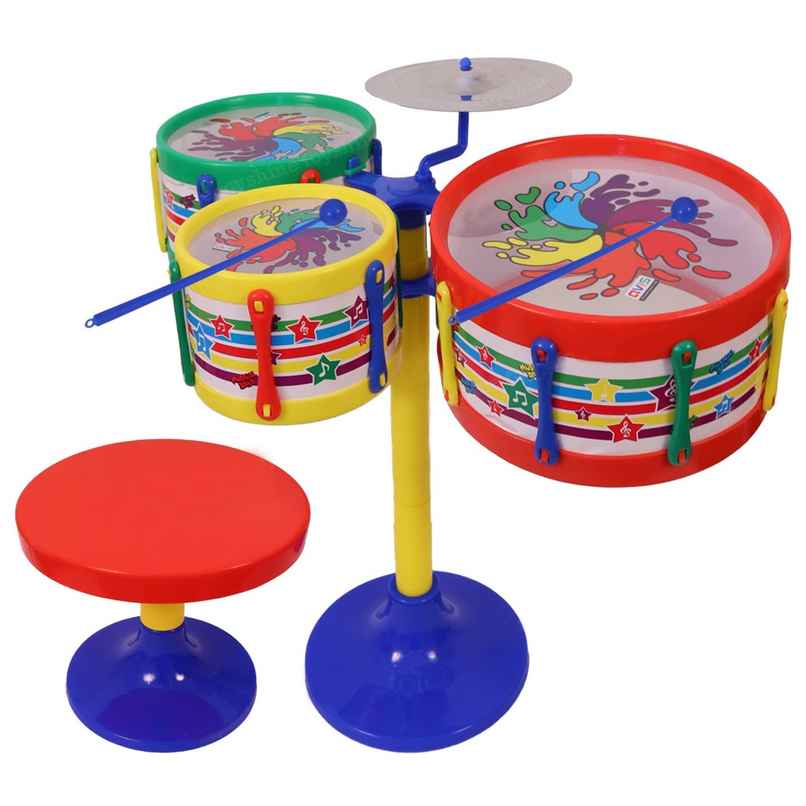 Toyshine 3-Piece Kids Drum Set, Beginner Musical Instrument Playset for Toddlers