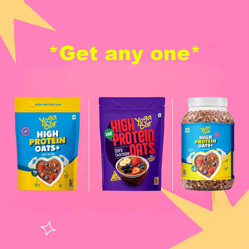 Yoga Bar High Protein Oats, No Added Sugar, Choco Almond or Dark Chocolate Whey Protein with Probiotics, High Fiber