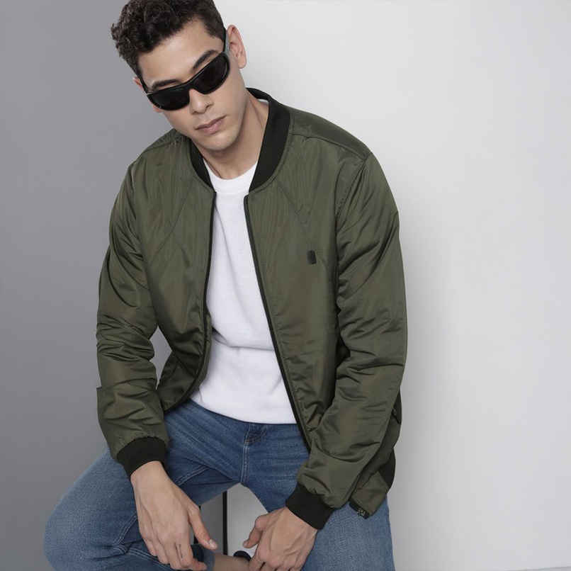 The Indian Garage Co Men's Slim Solid Jacket | Olive - XL