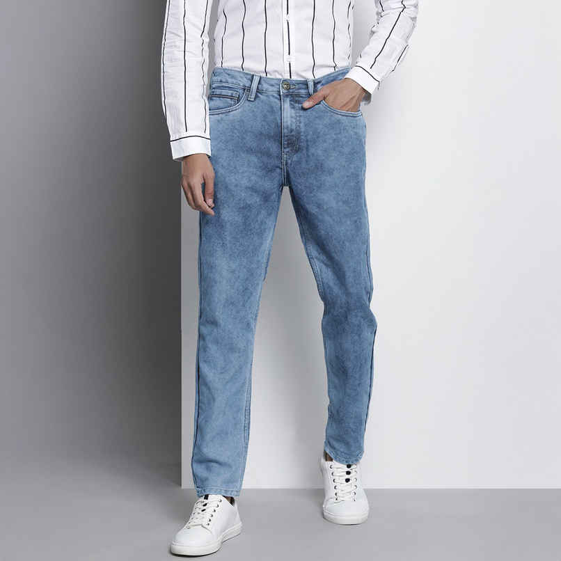 The Indian Garage Co Men's G-131 Dad Fit Solid Casual Jeans | Light Blue | 28