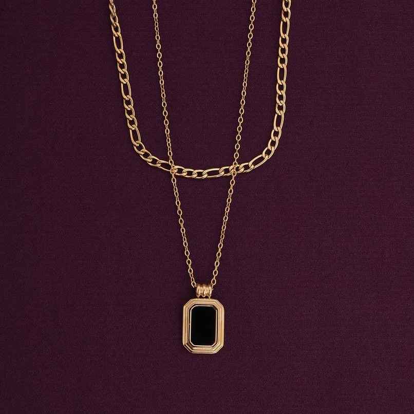 Palmonas Black Onyx Two Layer Necklace For Womens | Waterproof And Anti-Tarnish