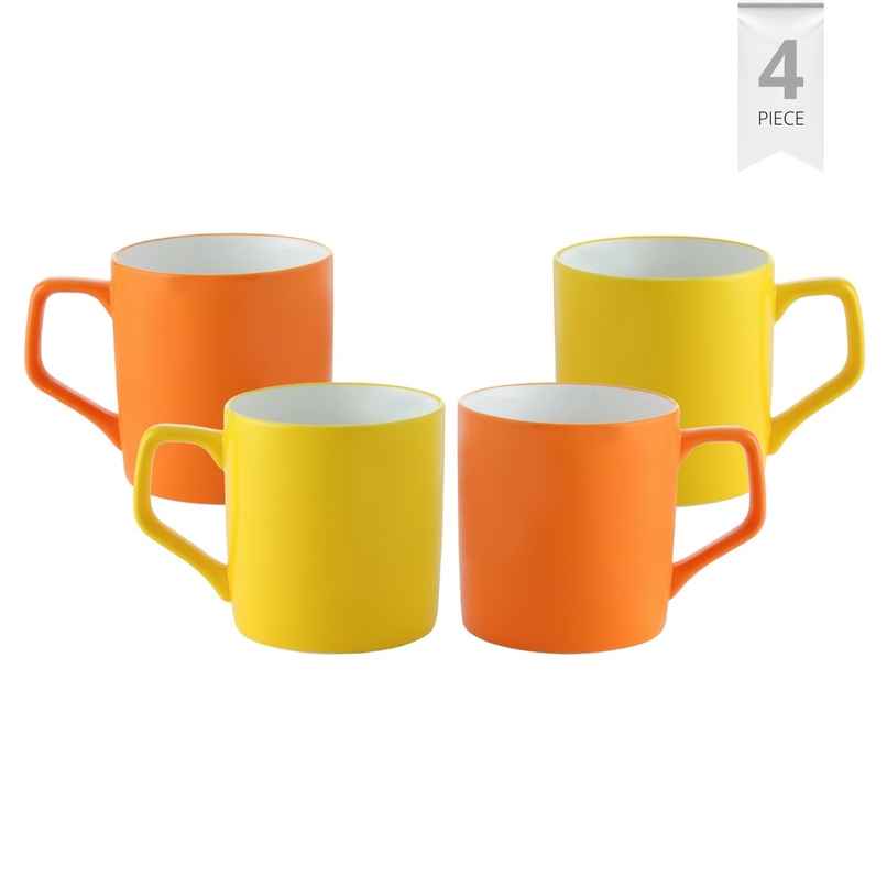 Clay Craft Fine Ceramic Director Coffee Mug Set | Set Of 4 | Orange and Yellow