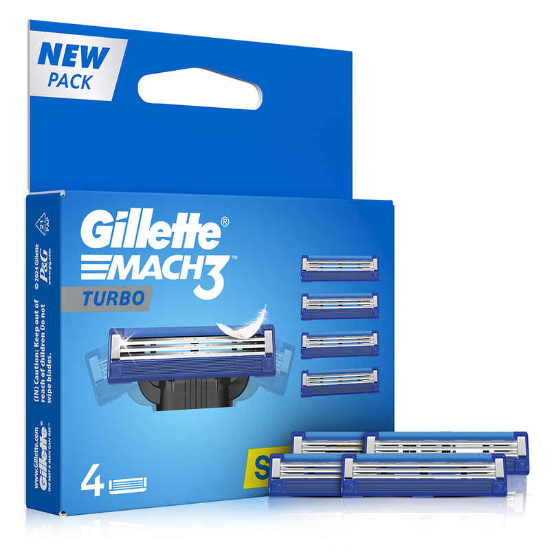 Gillette Mach3 Turbo 3-Bladed Cartridges with Comfort Gel Bar (Pack of 4)