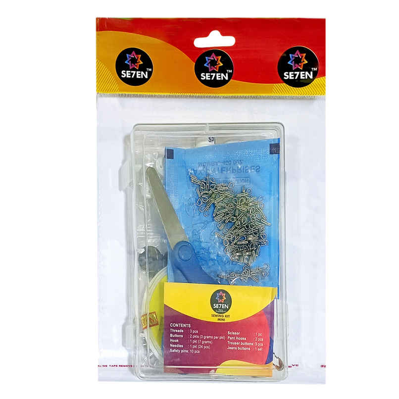 Se7en Sewing Kit | Threads | Buttons | Hooks | Needle | Safety Pins and Scissor Se7en Sewing Kit | Threads | Buttons | Hooks | Needle | Safety Pins and Scissor