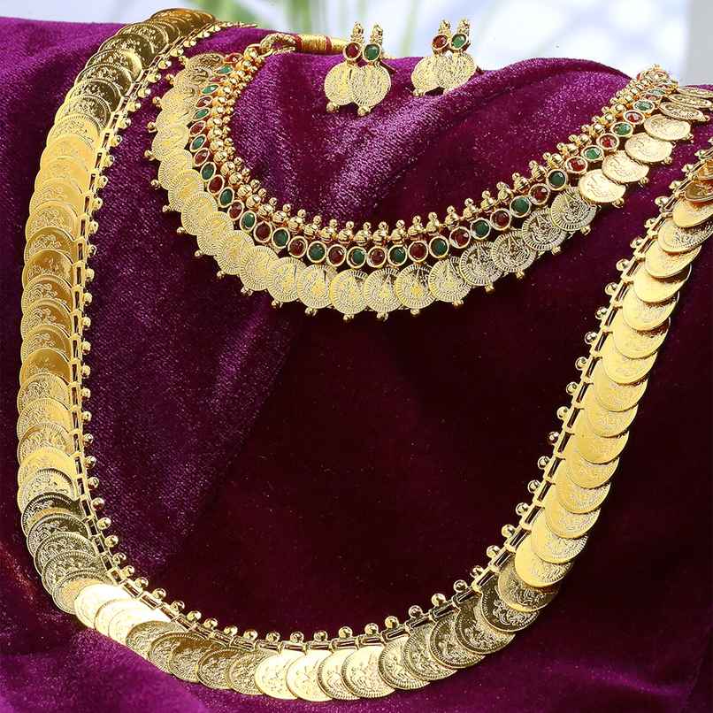 Zeneme Gold-Plated Temple Coin Jewellery Set For Women & Girls
