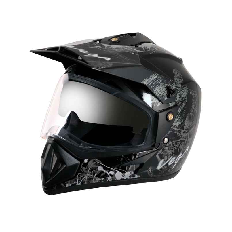 Vega Off Road D/V Sketch Lightweight Full Face Helmet- Black Silver - L
