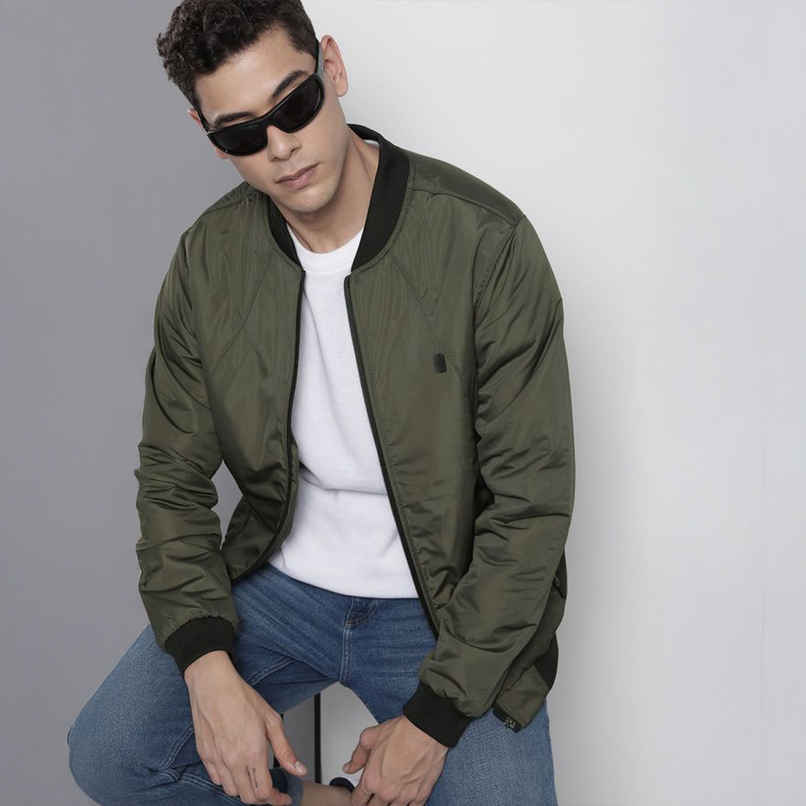 The Indian Garage Co Men's Slim Solid Jacket | Olive - 2XL