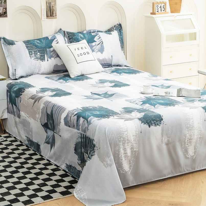 Story@home 240 TC Microfiber Double Printed Flat Bedsheet White & Grey | Floral Story@home 240 TC Microfiber Double Printed Flat Bedsheet White & Grey | Floral