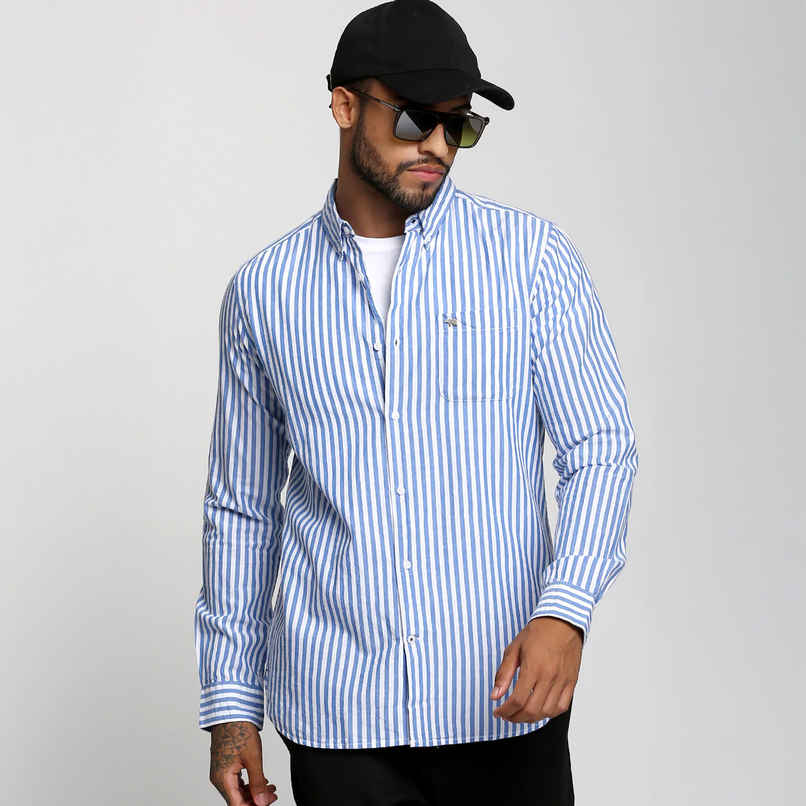 The Bear House Men Slim Fit Striped Casual Shirt - Anise | Blue | S