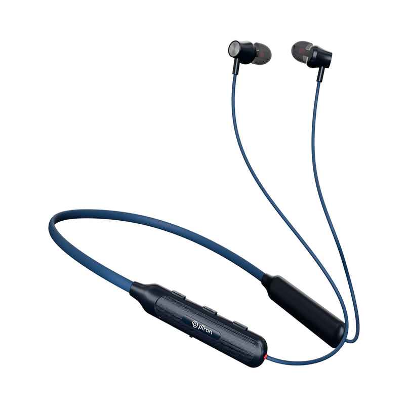 pTron Tangent Evolve Wireless Neckband With 34Hrs Playtime | Hd Mic | Pristine Sound & Bt5.3 - Black-Blue