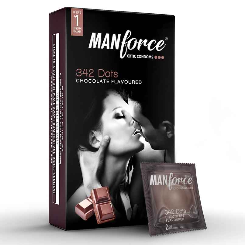 Manforce Xotic 2 in 1 (Contoured, Dotted) Chocolate Flavoured Condoms Manforce Xotic 2 in 1 (Contoured, Dotted) Chocolate Flavoured Condoms