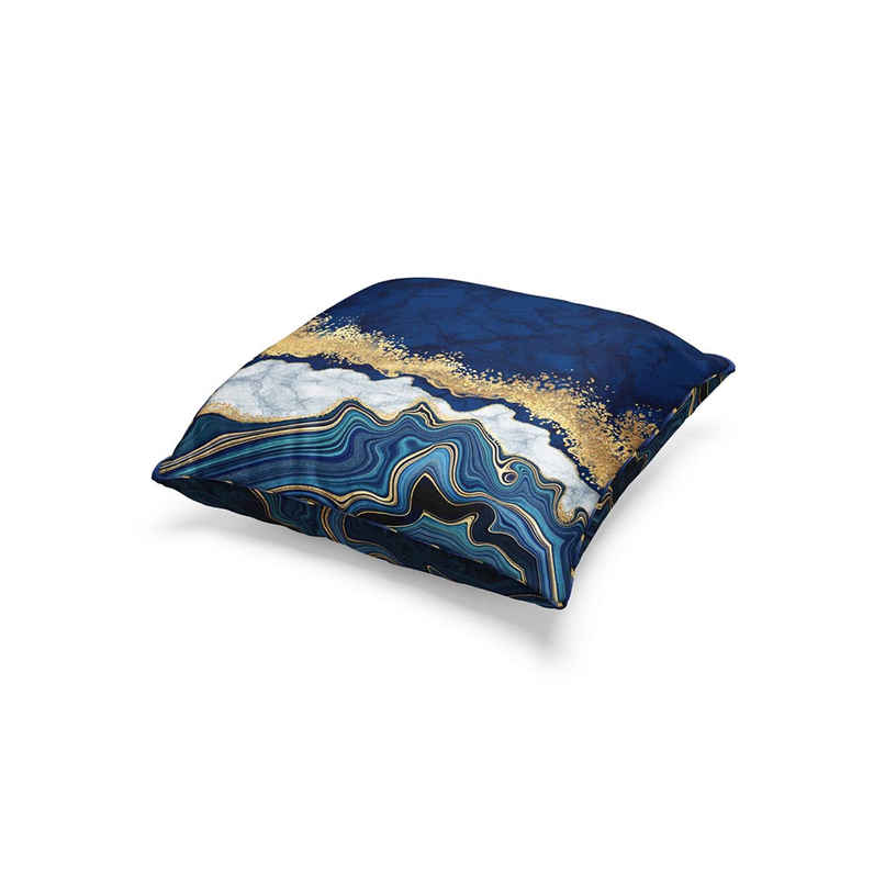 Bianca Designer Reversible Printed Silk Linen Cushion Covers | 16 X16 | Abstract | Navy, Gold