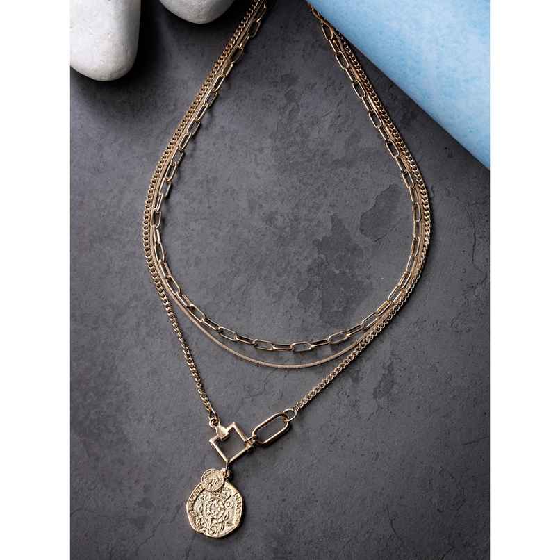 Scintillare By Sukkhi 3 Latest Stylish Multilayer Non Precious Gold Plated Chain Pendant Necklace