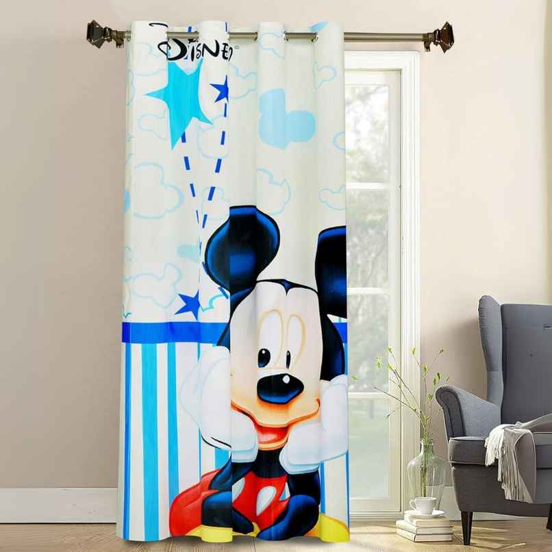 Kuber Industries Disney Mickey 7 Feet Door Curtain for Living Room | Bedroom | 8 Eyelet (Cream)