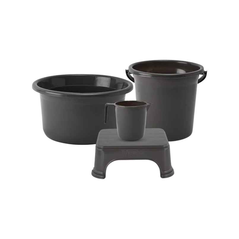 Kuber Industries Tub-Bucket with Mug & Stool Bathroom Combo Set|Set of 4|Gray