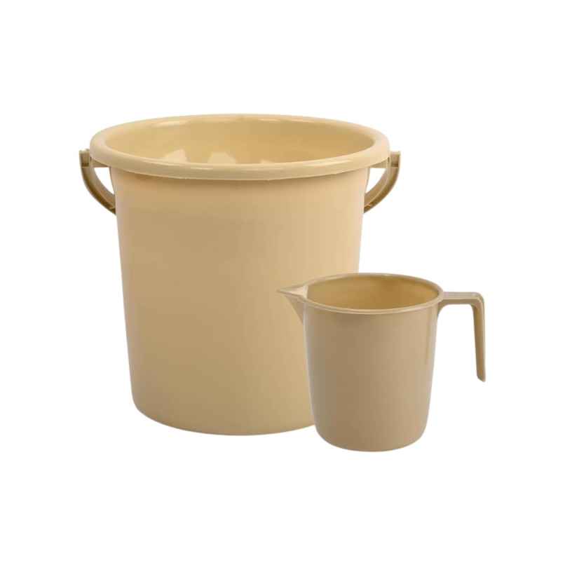 Kuber Industries Bucket & Mug Bathroom Combo Set|Set of 2|Beige
