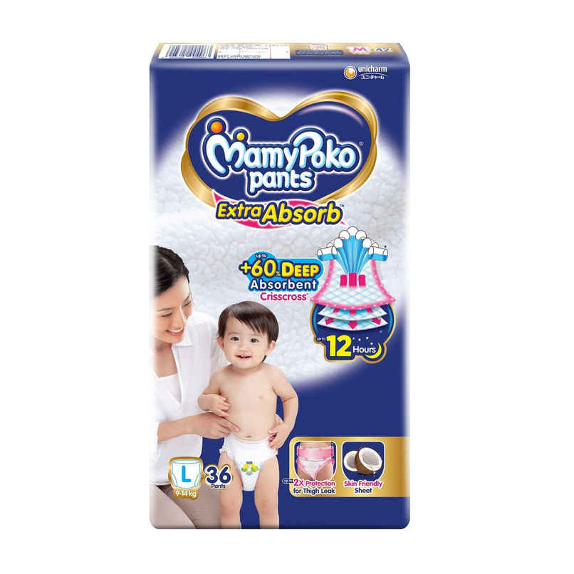 Mamypoko Extra Absorb Baby Diapers | Pant Style | L | 36 pcs Mamypoko Extra Absorb Baby Diapers | Pant Style | L | 36 pcs