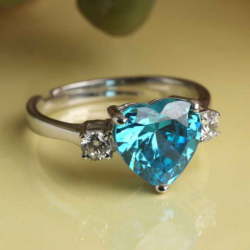 Clara 925 Sterling Silver Sky Blue Heart Ring | Adjustable Band | Rhodium Plated | Swiss Zirconia