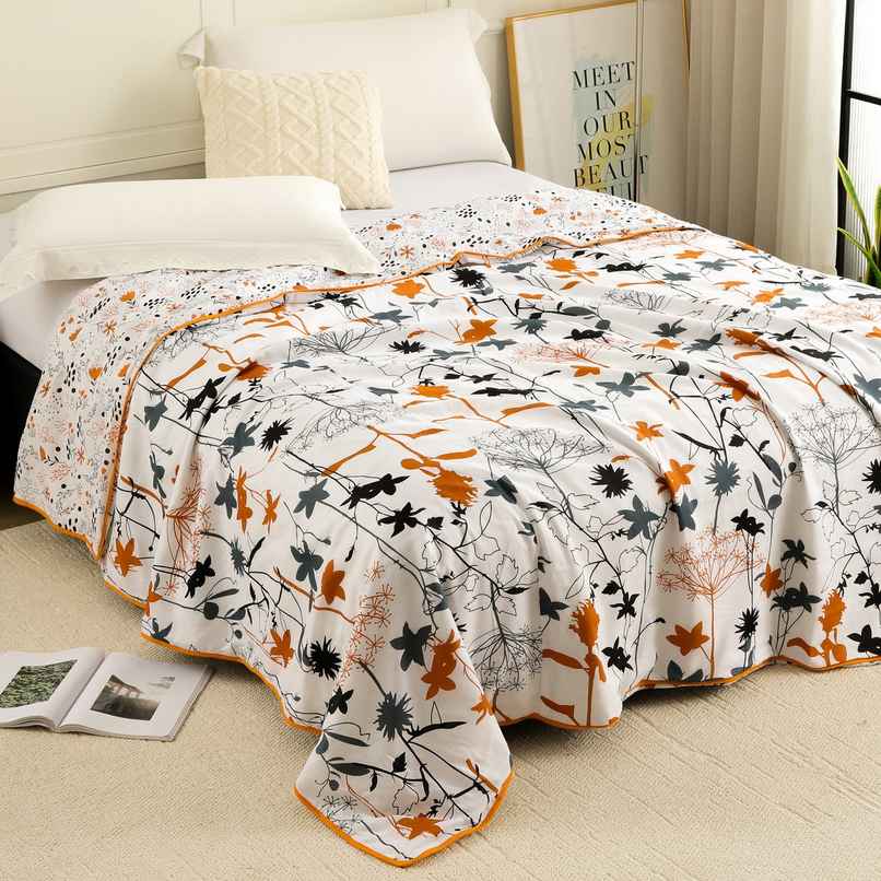 Story@home Floral Single Dohar/Duvet Cover (220x144x2 cms) - White & Orange Floral