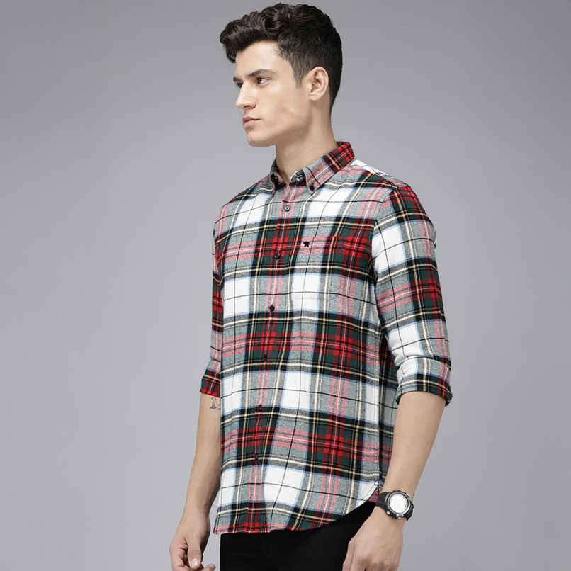The Bear House Men Slim Fit Checked Flannel Cotton Casual Shirt - Tai | Multicolor | L