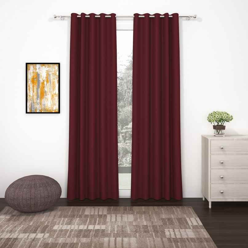 Story@Home 300 GSM 7 feet Faux Silk Blackout 1 U Door Curtain | Maroon