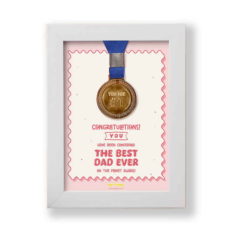Oye happy Best Dad Frame with Real Medal