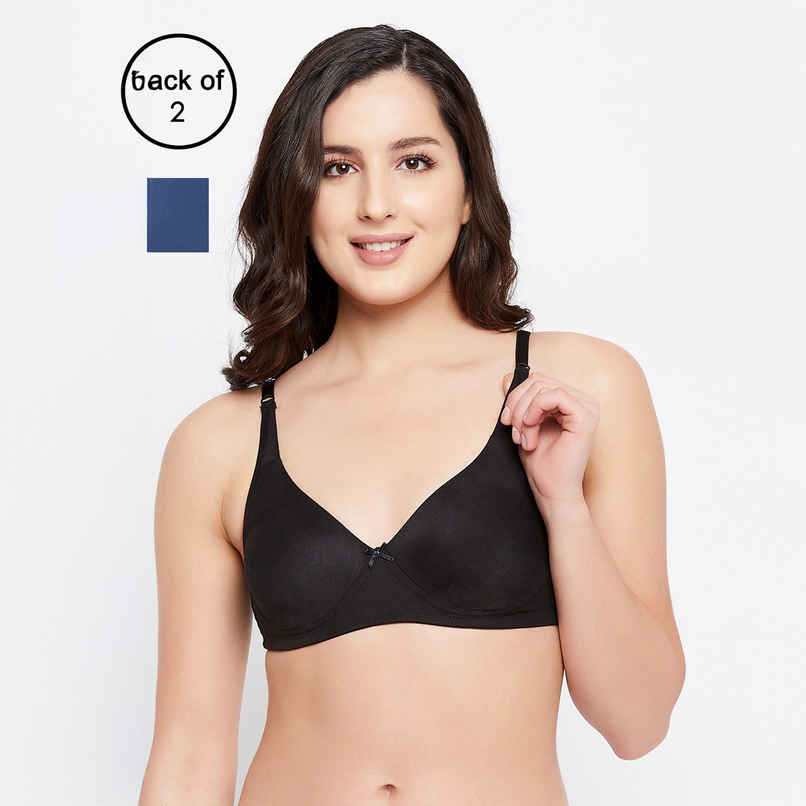 Clovia Women Non-Padded Non-Wired Full Coverage T-Shirt Bra - Blue, Black | 32D