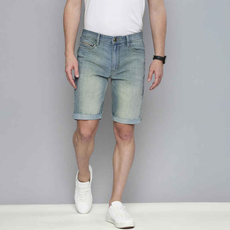 The Indian Garage Co Men's Slim Fit Solid Casual Shorts | Blue - 32