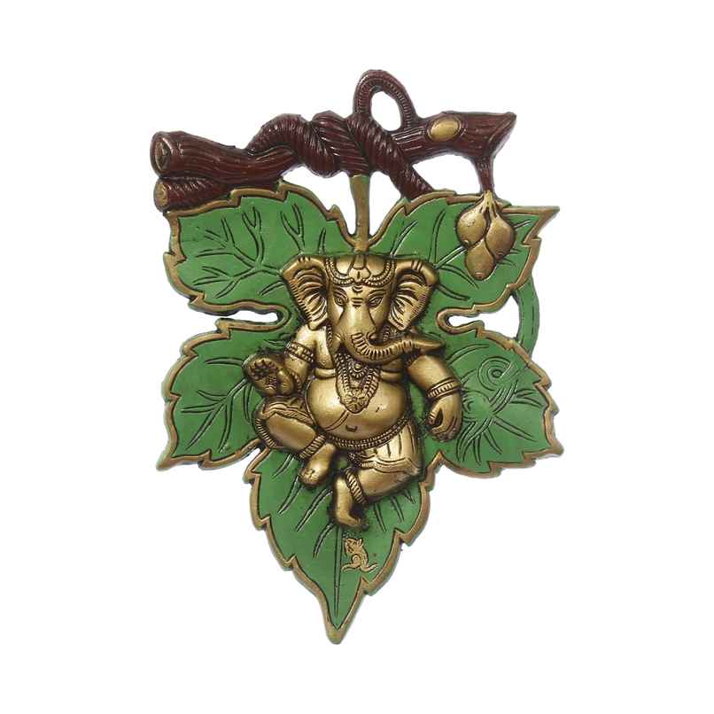 eCraftIndia Dancing Golden Lord Ganesha on Green Leaf Metal Wall Hanging eCraftIndia Dancing Golden Lord Ganesha on Green Leaf Metal Wall Hanging