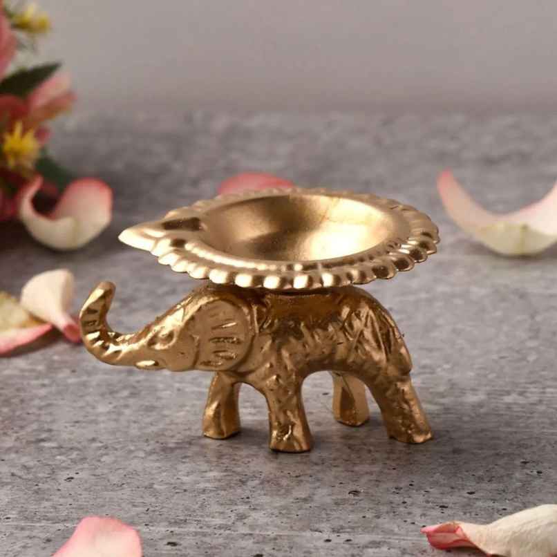 Elephant Diya Tealight Candle Holder | Resin | Gold | Urban Born Elephant Diya Tealight Candle Holder | Resin | Gold | Urban Born