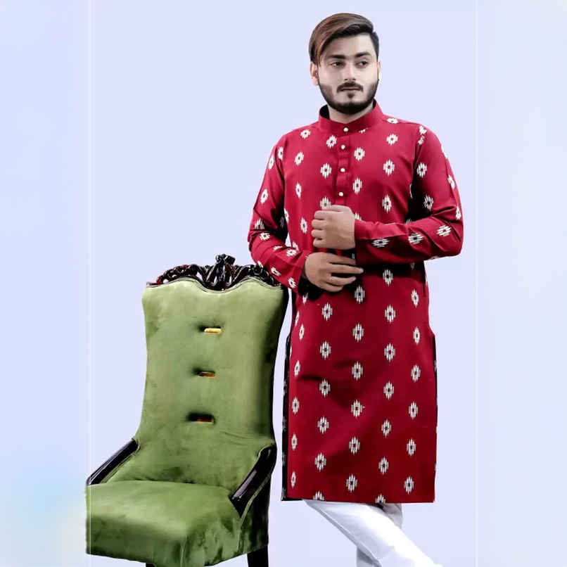 Tibra Collection Men Straight Kurta - Maroon | Printed | Cotton Blend | L