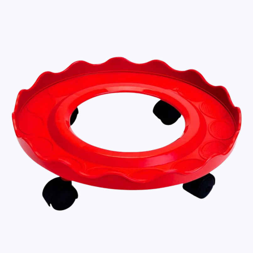 KVG Durable Hard Plastic Gas Cylinder Stand Trolley | 4 Rollers | Red