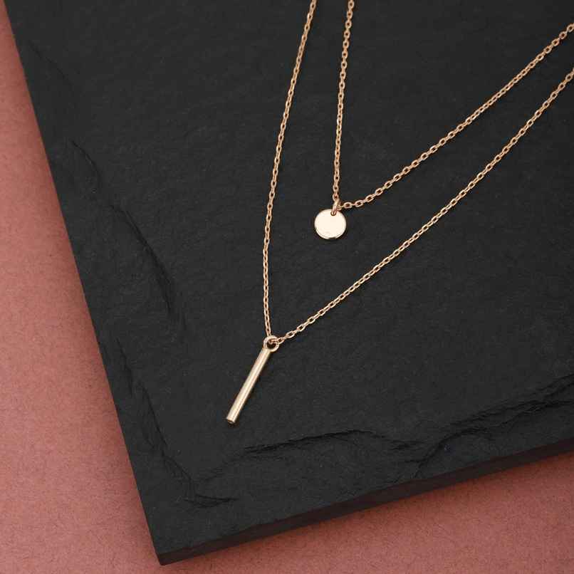 Carlton London 18kt Rose Gold Plated Dangling Bar Double Chain Layered Necklace | B523814N